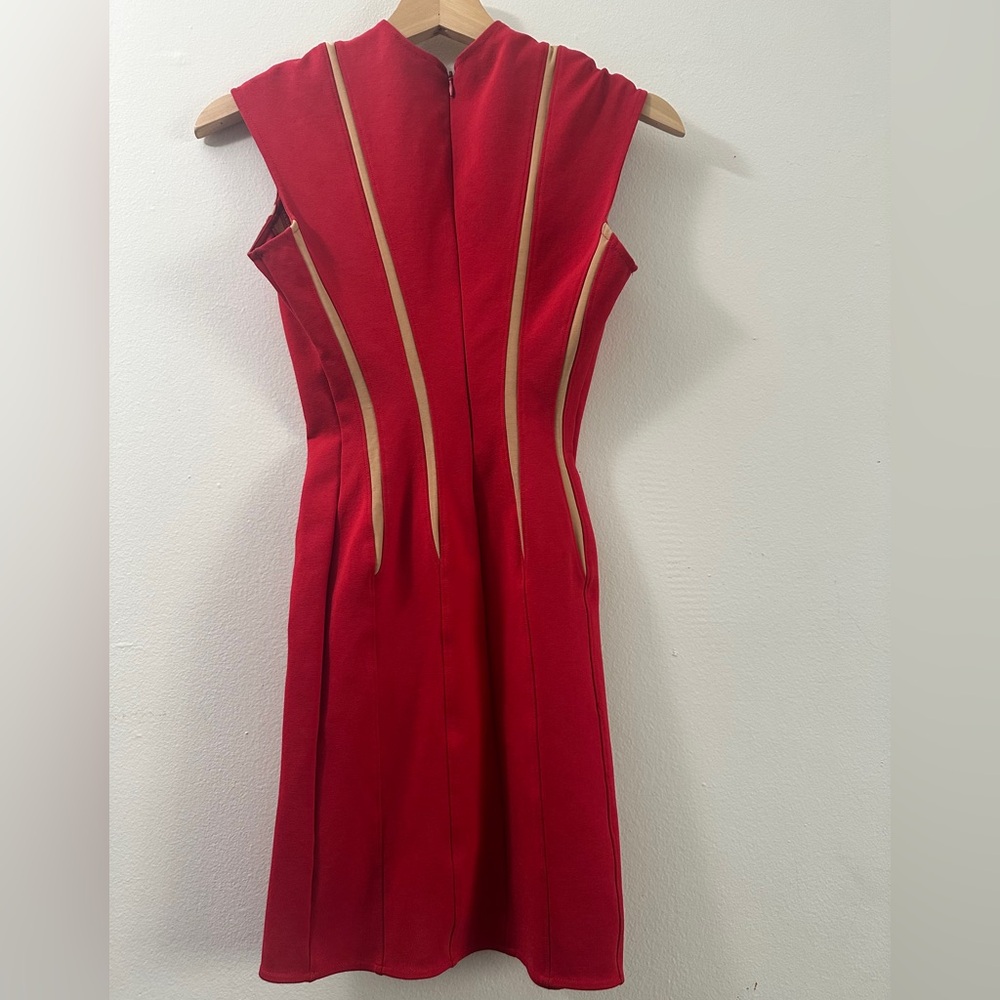 TORN BY ROBBY KOBO Vintage Red Gold/Tan Mini Bandage Dress SIZE XS 2 00s Club - Picture 5 of 8